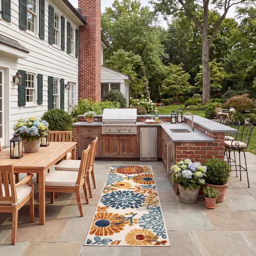 Vista 11 de SAFAVIEH Alfombra lavable de colección Cabana para exteriores, 2 x 4 pies, gris y azul, no desprende pelusa y fácil de limpiar, entrada puerta