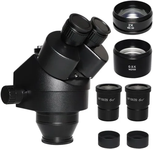 Vista 7 de Kit de microscopio negro/blanco simulado 7X-45X 3.5X-180X Microscopio Zoom Cabezal de microscopio estéreo para reparación de teléfono PCB 3.5X-180X