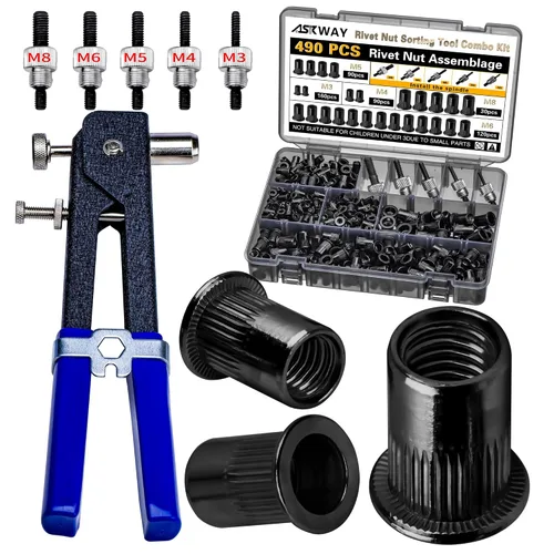 Vista 11 de Kit de herramientas de tuerca de remache a presión, 430 piezas de combinación de tuercas de remache métricas (M8/M6/M5/M4/M3), adecuado
