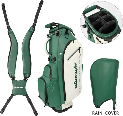 Vista 6 de WOSOFE PU Golf Bag with 6/14 Way Top Dividers Automatically Adjustable Dual Straps Elegant Design for Men Women Pu Golf Stand Bag with Multiple
