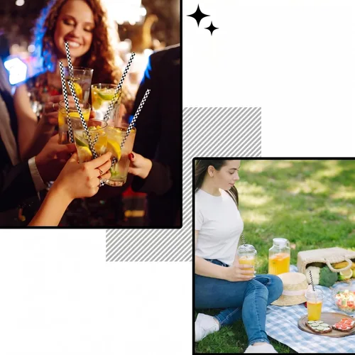 Vista 5 de Domensi 50 pajitas de plástico desechables para beber, reutilizables, bandera a rayas, suministros para fiestas de verano para decoración