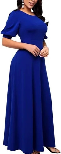 Vista 2 de SperLucky Maxi vestidos para mujer, vestido largo elegante, vestido de manga corta, casual, cuello redondo, estampado floral, vestido de fiesta