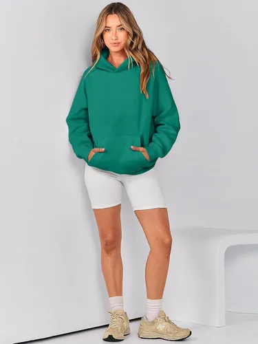 Vista 6 de Caracilia Sudaderas con capucha de gran tamaño para mujer, de manga larga, de vellón, sin botones, 2024, trajes de otoño, ropa para adolescentes