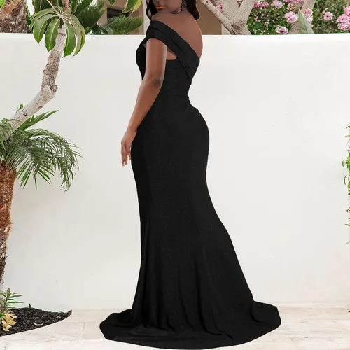 Vista 4 de ZonJie Vestido de fiesta de cóctel casual para mujer, sexy, con hombros descubiertos, con volantes, elegante, vestido de noche para baile