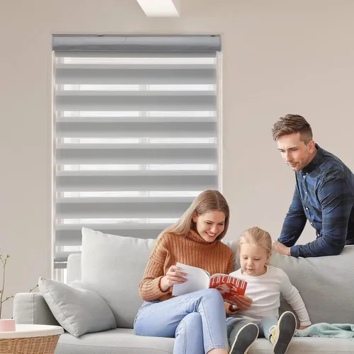 Vista 4 de MYshade Persianas de cebra personalizadas para ventanas, sin cordón, filtrado de luz, control de luz de privacidad para día y noche, fácil