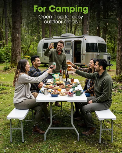 Vista 13 de Pureegg Juego de mesa plegable de 6 pies y 2 sillas, resistente, picnic