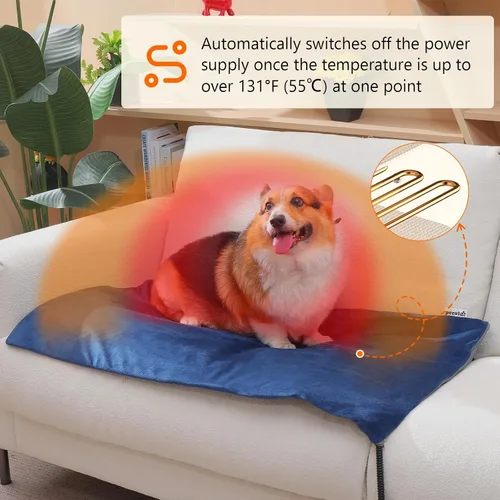 Vista 5 de Pecute Almohadilla Térmica para Gatos de Interior, 6 Temperaturas Ajustables con Temporizador, Almohadilla Térmica para Perros con Cable Doblemente