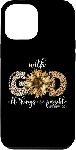 Vista 25 de iPhone 16 With God All Things Are Possible Leopard Sunflower Faith Case