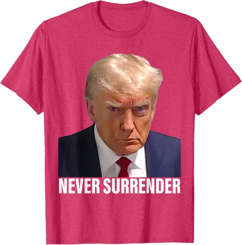 Vista 25 de Camiseta Pro Trump Mugshot Never Surrender para hombre y mujer, Negro