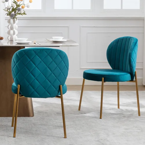 Vista 7 de DAGONHIL Juego de 2 sillas de comedor, sillas de terciopelo, modernas sillas tapizadas de mediados de siglo con patas de metal dorado para cocina