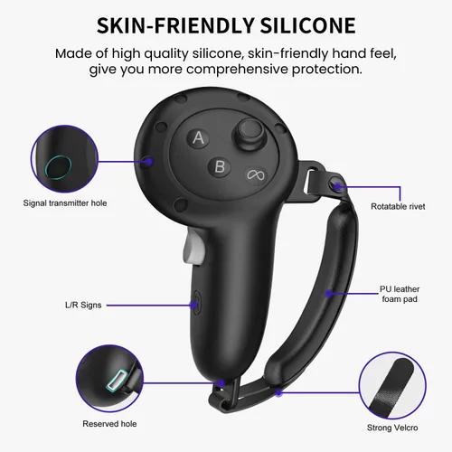 Vista 5 de Accesorios VR para Meta Quest 3, juego de funda protectora de silicona 2 en 1 y funda de agarre para controlador compatible con Meta Oculus Quest 3