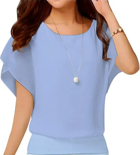 Vista 55 de VIISHOW - Blusa de gasa y de manga corta para mujer, estilo holgado y casual Negro