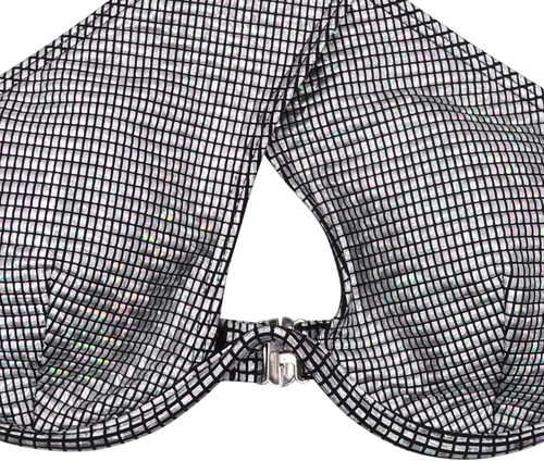 Vista 6 de JUMISEE Bikini con tiras de holograma brillante neón para mujer, sexy, halter envolvente, traje de baño con tanga para fiesta rave
