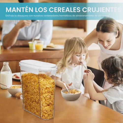 Vista 6 de Vtopmart Juego de recipientes para cereales, 3 recipientes herméticos de almacenamiento de alimentos con tapas abatibles, dispensador organizador
