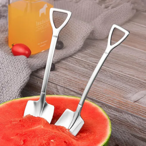 Vista 4 de Paquete de 6 cucharas de helado de acero inoxidable, cucharas de pala, cuchara de sandía, cuchara pequeña reutilizable para té, postre, hogar