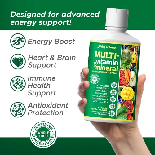 Vista 2 de Life's Fortune Multivitamínico líquido para adultos, hombres y mujeres, adolescentes, vitaminas diarias de alta absorción, minerales traza