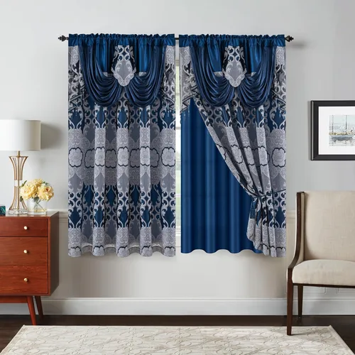 Vista 18 de Petrichor Cortinas de gasa jacquard transparente borgoña (54 pulgadas de ancho x 63 pulgadas de largo), 2 paneles con cenefa adjunta, diseño floral