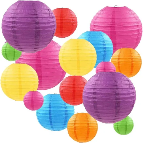 Vista 14 de 10 linternas de papel blanco para decoración de fiesta, 16 pulgadas, grandes, de papel redondo chino, para colgar, linternas gigantes