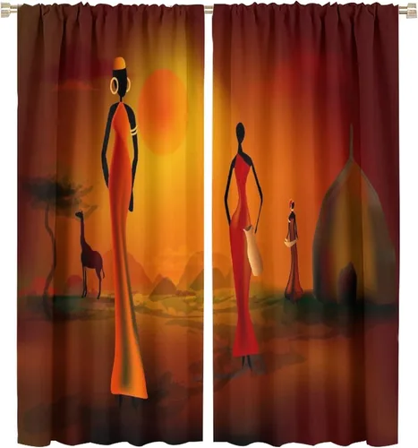 Vista 50 de Cortina de mujer africana, con estampado étnico tribal y étnico, reducción de ruido, para dormitorio, sala de estar, cortinas con aislamiento