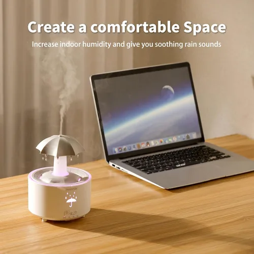 Vista 7 de Humidificadores para dormitorio, difusor de aceites esenciales de aromaterapia, humidificador ultrasónico silencioso de nubes y niebla fría, luz LED