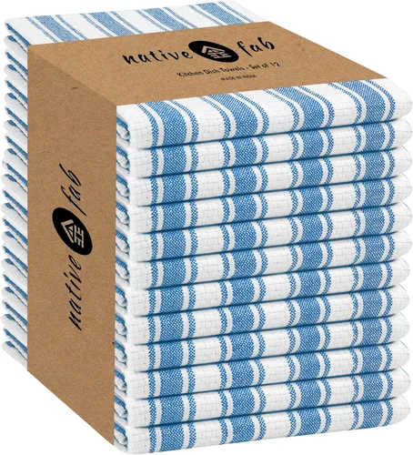 Vista 12 de Native Fab Toallas de Cocina de Algodón 100% Beige - 16x26 pulgadas - Juego de 12 - Toallas de Platos con Tejido de Canasta a Rayas para Limpiar