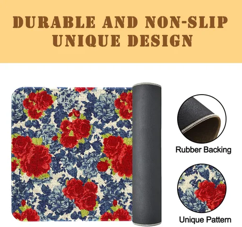 Vista 4 de Mloabuc® Tapete decorativo de flores, tapetes de cocina de arpillera de arpillera para mujer, accesorios de cocina para exteriores, 17 x 30 pulgadas