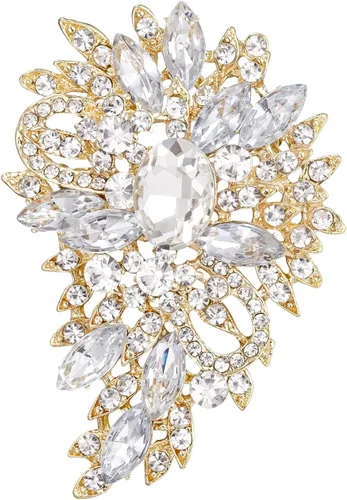 Vista 17 de EVER FAITH - Broche para mujer, con diseño de flores y hojas de cristales austriacos, ideal para bodas Color aguamarina con verde