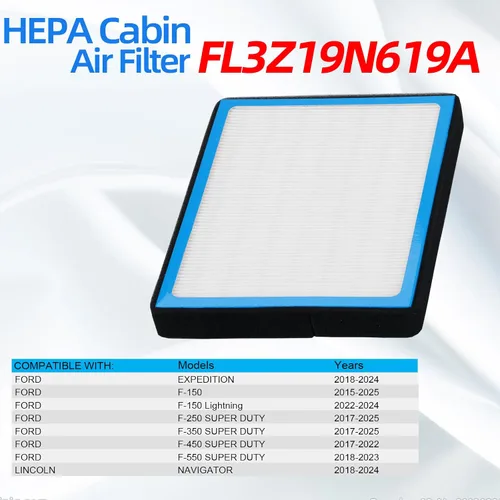 Vista 2 de Filtro de aire de cabina CF12150, repuesto FL3Z19N619A con carbón activado compatible con Ford Expedition/F150/F250/F350/F450/F550 SUPER DUTY