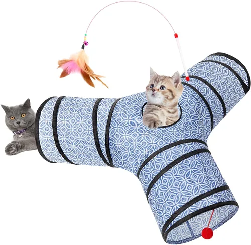 Vista 34 de Tempcore Túnel para gatos con tubo de juguete, túneles plegables de 3 vías para gatos, túneles para mascotas aburridas con agujero y pelota, juguete