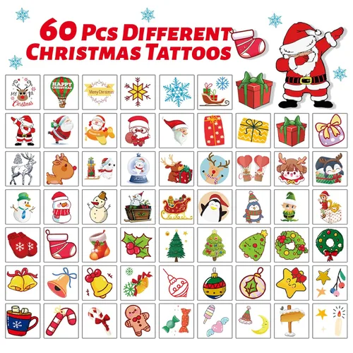 Vista 5 de 240 tatuajes temporales de Navidad para niños, calcomanías de tatuajes impermeables de seguridad a granel, rellenos de calcetines, la mejor opción