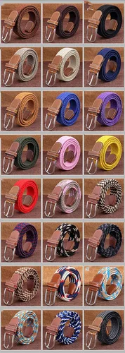 Vista 2 de Andongnywell Cinturón elástico tejido al aire libre trenzado lona cinturón elástico casual para hombres mujeres con hebilla de metal
