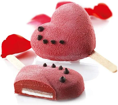 Vista 2 de Molde de barra de silicona para helado, 3 cavidades blancas en forma de corazón, moldes de silicona, moldes para paletas de chocolate, bandeja