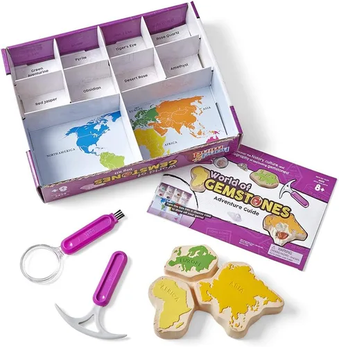 Vista 6 de hand2mind World of Gemstones Dig Kit, 8 piedras preciosas reales para descubrir, estuche de exhibición de piedras preciosas, kit de excavación