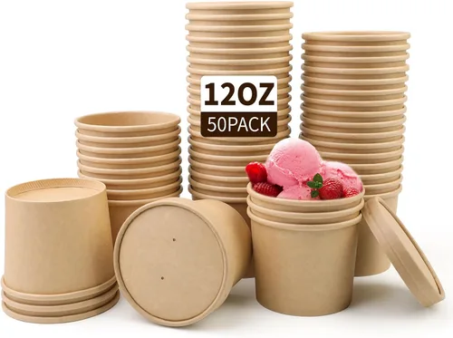 Vista 13 de Wuadua Paquete de 50 recipientes desechables de papel de 8 onzas con tapas, cuencos de sopa para llevar para fideos, ensalada, restaurante