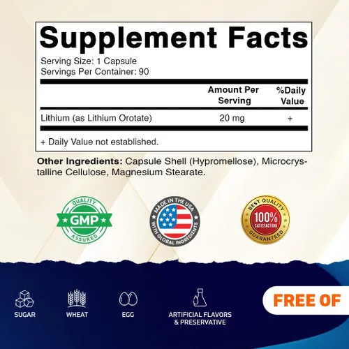 Vista 2 de Vitamatic Orotato de litio 20 mg, 90 cápsulas – Cápsulas Veggie Caps, sin OMG, sin gluten, paquete de 2