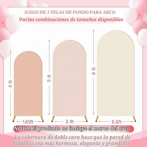 Vista 3 de Buryeah Juego de 3 fundas elásticas para arco de boda de 6 pies, 5 pies, 4 pies, de elastano, ajustadas, de 2 caras, elásticas para decoración