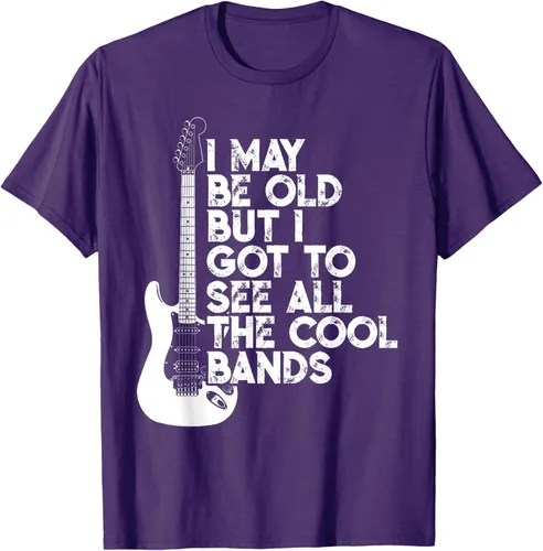 Vista 88 de Camiseta con texto en inglés "I May Be Old But I Got to See All The Cool Bands" Negro