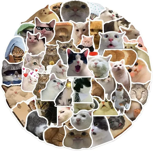 Vista 2 de 50 piezas de calcomanías de gato, lindas calcomanías de vinilo impermeables para portátil, botella de agua, patineta, equipaje, parachoques de coche