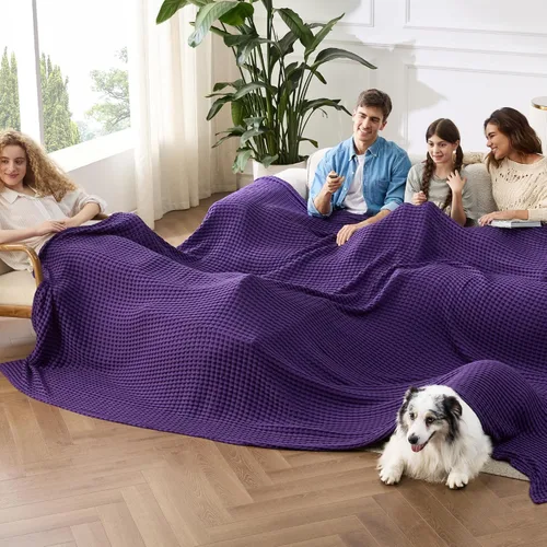 Vista 28 de Bedsure - Manta XL de punto gofre de algodón refrescante - Manta ligera y transpirable de rayón derivado de bambú para personas que se acaloran al
