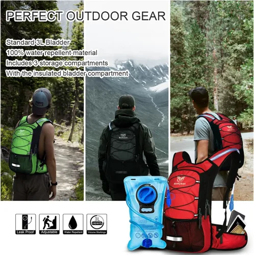 Vista 6 de Mothybot Mochila de Hidratación Aislada con Vejiga de Agua de 3L Libre de BPA a Prueba de Fugas, Mochila de Senderismo Ligera de Gran Almacenamiento
