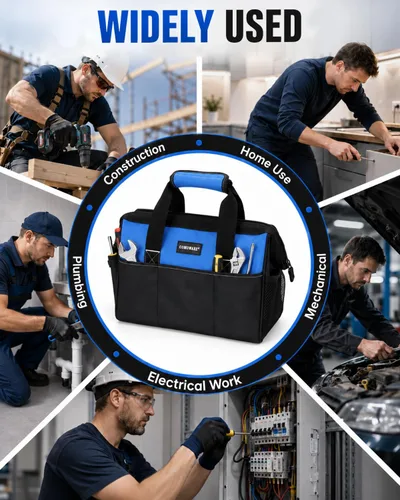 Vista 6 de COMOWARE 13-Inch Tool Bag, Zip-top Wide Mouth Open top Tool Bag, Large Capacity Tool Organizer with Inside Pockets, Blue Tool Tote Bag for