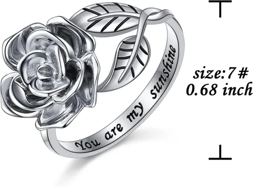 Vista 42 de Anillos abiertos ajustables de plata de ley S925, anillo de rosa para mujeres y adolescentes
