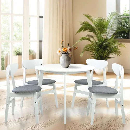 Vista 10 de Juego de 3 mesas redondas de cocina y 2 sillas laterales Yumiko de madera maciza con asiento acolchado