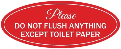 Vista 10 de Signs ByLITA Letrero ovalado con texto en inglés «Please Do Not Flush Anything Except» (Negro), tamaño pequeño