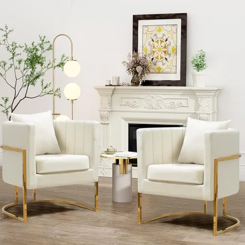 Vista 18 de X-VOLSPORT Silla decorativa de terciopelo, moderna, con forma de barril, para sala de estar/dormitorio/recepción de invitados, sillón de club