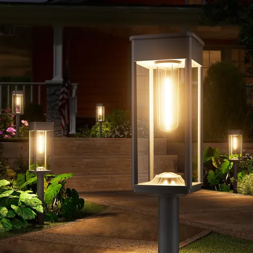Vista 11 de NEWMESSI Paquete de 4 luces solares para caminos al aire libre, modernas luces LED solares de súper brillo, IP65, impermeable, para jardín, jardín
