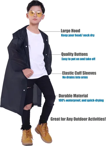 Vista 74 de Chaqueta de lluvia para niños, paquete de 2 ponchos de lluvia para niños, impermeables reutilizables para niños y niñas, impermeable, para exteriores