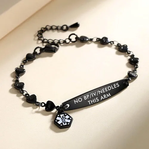 Vista 2 de mnmoom Pulseras de alerta médica de corazón de moda para mujeres alérgicas a la pulsera de penicilina 6.5-8 pulgadas ajustable