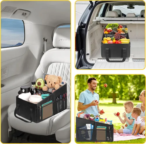 Vista 6 de Organizador de automóvil, organizador de asiento trasero de automóvil para niños, organizador de automóvil con divisiones, asas y múltiples