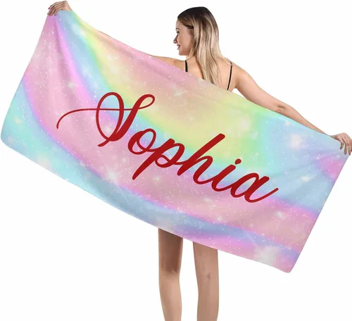 Vista 37 de MyPupSocks Toallas de playa para niñas, toallas personalizadas de teñido anudado con nombres para niños y adultos, toallas de playa personalizadas